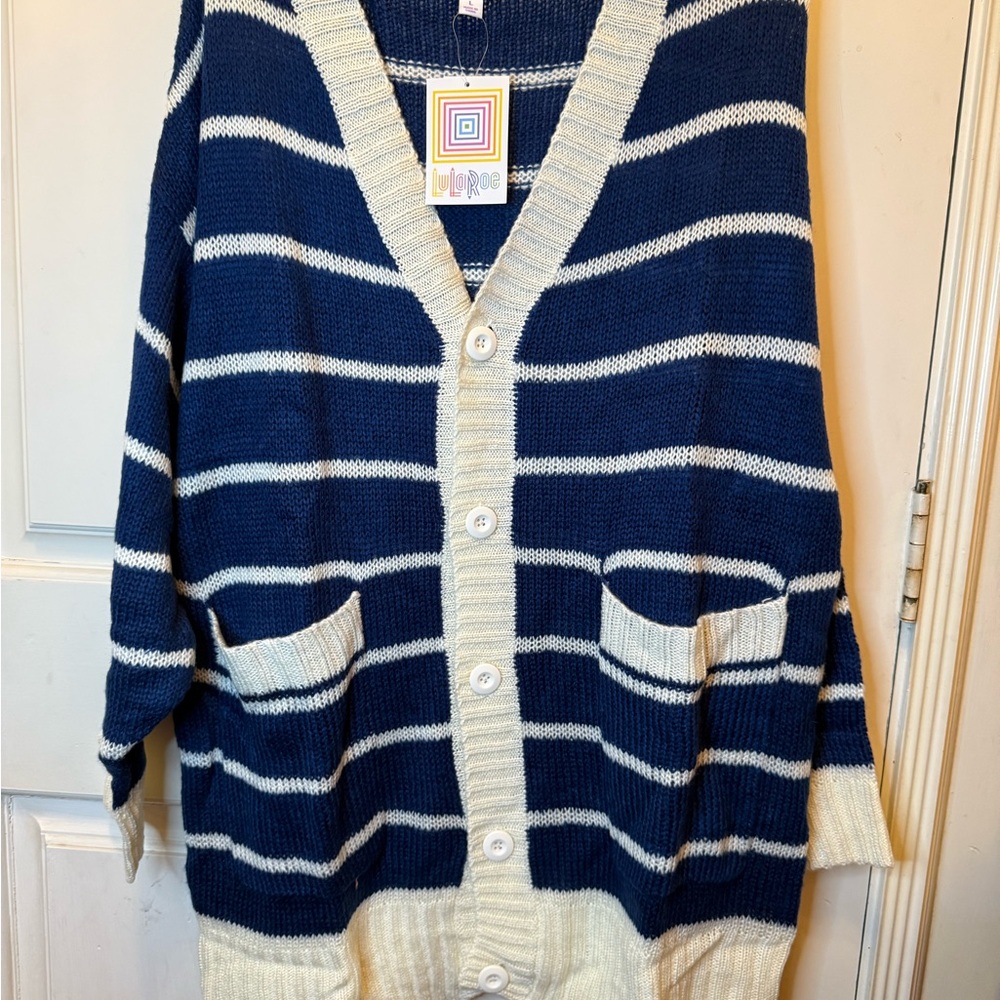 LuLaRoe Navy and Cream Striped Cardigan